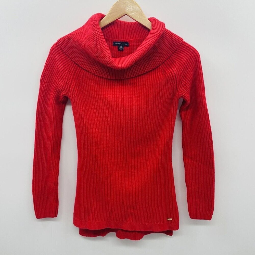 Tommy Hilfiger Womens Size XS Cowl Neck‎ Pullover Ribbed Knit Sweater in Red